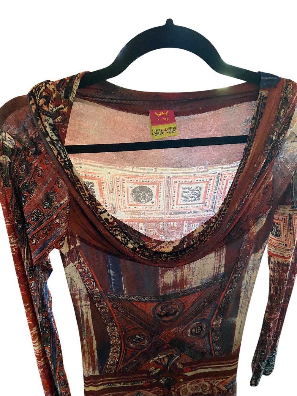 Vintage Save The Queen Renaissance Cathedral Print Dress M Italy fits S - Picture 3 of 8